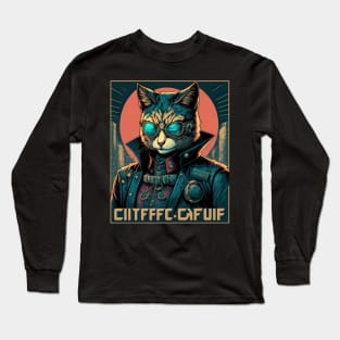 cyber detective cat portrait wearing cool glasses Long Sleeve T-Shirt